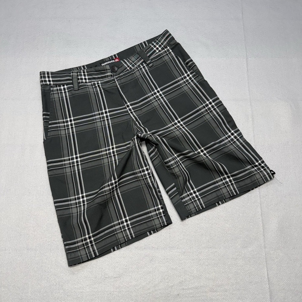 Quiksilver Union Amphibian Hybrid Shorts Mens Size 33 Black Gray Plaid Stretch